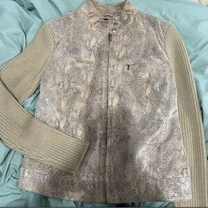 ALFANI WOMENS TAUPE FAUX‎ SNAKESKIN GENUINE LEATHER JACKET